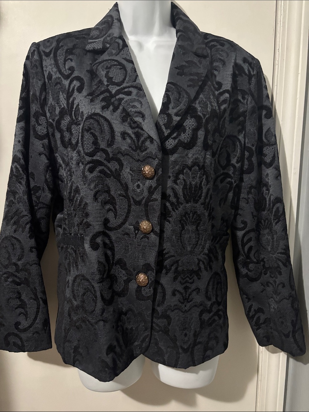 erin london Black Floral Jacquard Blazer with Gold Buttons